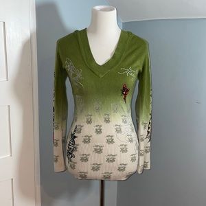 ED HARDY HOODIE V-NECK SWEATER “LOVE KILLS “STUDS